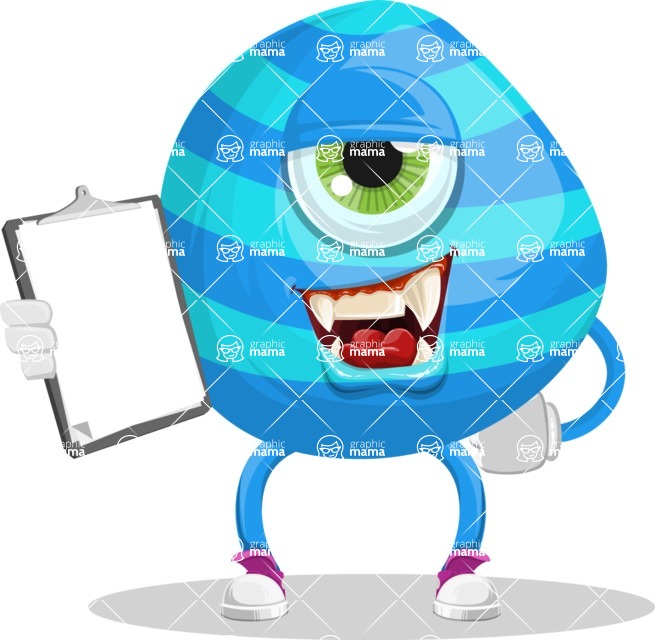 One Eyed Monster Cartoon Character - One Eyed Monster Cartoon Character with a Notepad